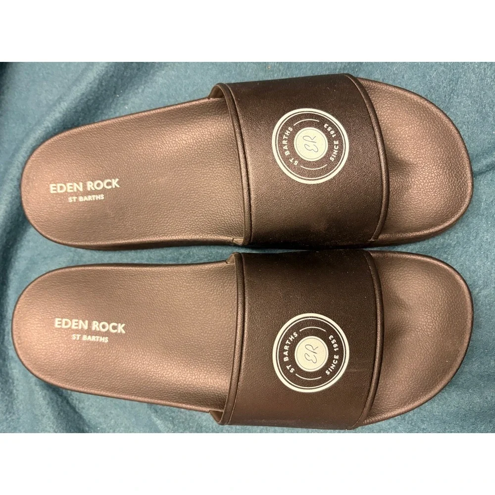 Eden Rock St Barths Mens Logo Slide Sandals Black Size 45 Designer Pool Slides